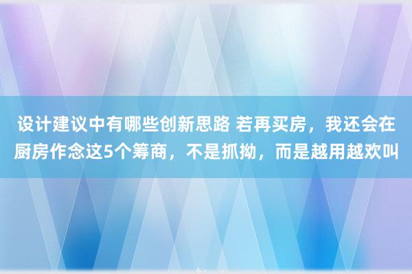 设计建议中有哪些创新思路 若再买房，我还会在厨房作念这5个筹商，不是抓拗，而是越用越欢叫