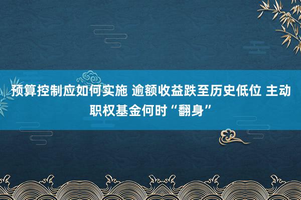 预算控制应如何实施 逾额收益跌至历史低位 主动职权基金何时“翻身”