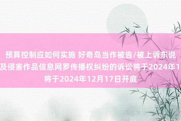 预算控制应如何实施 好奇岛当作被告/被上诉东说念主的1起触及侵害作品信息网罗传播权纠纷的诉讼将于2024年12月17日开庭