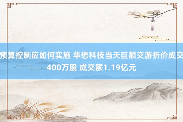 预算控制应如何实施 华懋科技当天巨额交游折价成交400万股 成交额1.19亿元