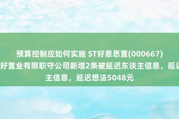 预算控制应如何实施 ST好意思置(000667)控股的合肥沃好置业有限职守公司新增2条被延迟东谈主信息，延迟想法5048元