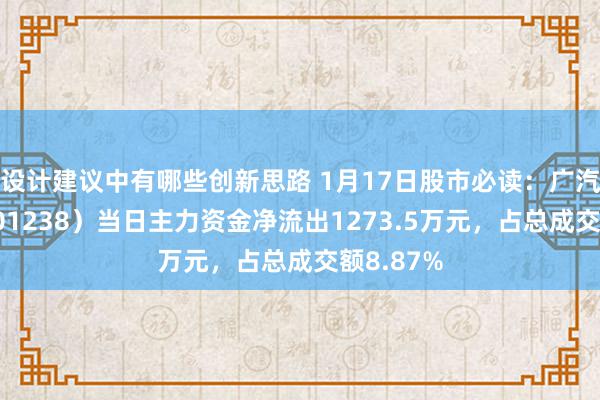 设计建议中有哪些创新思路 1月17日股市必读：广汽集团（601238）当日主力资金净流出1273.5万元，占总成交额8.87%