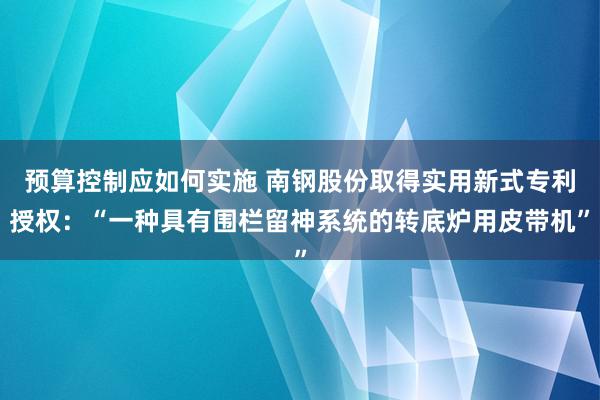 预算控制应如何实施 南钢股份取得实用新式专利授权：“一种具有围栏留神系统的转底炉用皮带机”