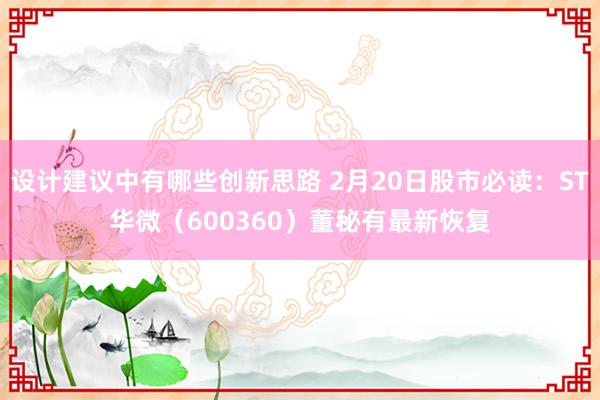 设计建议中有哪些创新思路 2月20日股市必读：ST华微（600360）董秘有最新恢复