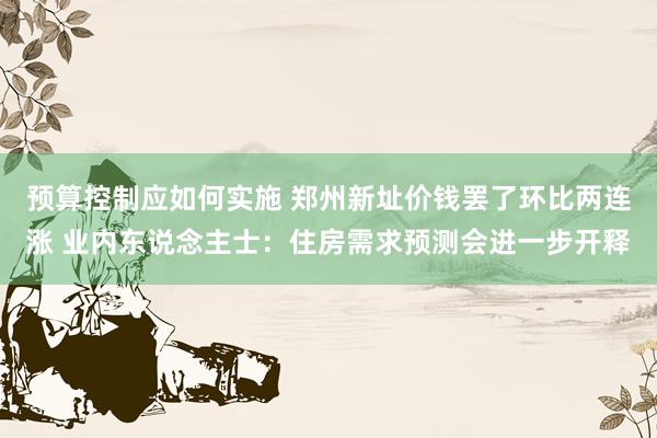 预算控制应如何实施 郑州新址价钱罢了环比两连涨 业内东说念主士：住房需求预测会进一步开释