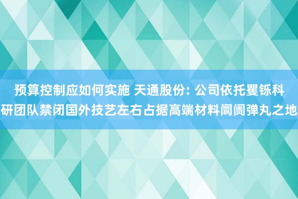 预算控制应如何实施 天通股份: 公司依托矍铄科研团队禁闭国外技艺左右占据高端材料阛阓弹丸之地