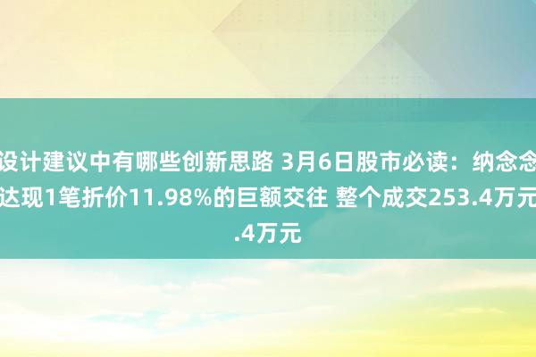 设计建议中有哪些创新思路 3月6日股市必读：纳念念达现1笔折价11.98%的巨额交往 整个成交253.4万元