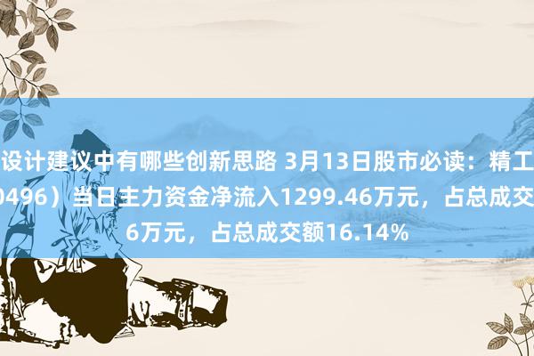 设计建议中有哪些创新思路 3月13日股市必读：精工钢构（600496）当日主力资金净流入1299.46万元，占总成交额16.14%