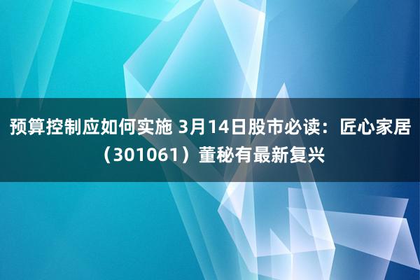 预算控制应如何实施 3月14日股市必读：匠心家居（301061）董秘有最新复兴